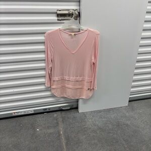 Michael Michael Kors Soft Pink Layered Long Sleeves Blouse Tee Curve Gauze Hem S